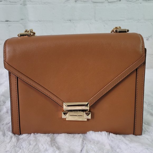 Michael Kors Whitney Large Leather Convertible Chain Shoulder Brown Leather Bag - Picture 4 of 15